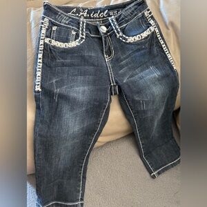 L.A. Idol Dark Wash Children’s capri Jeans - Embellished Accent